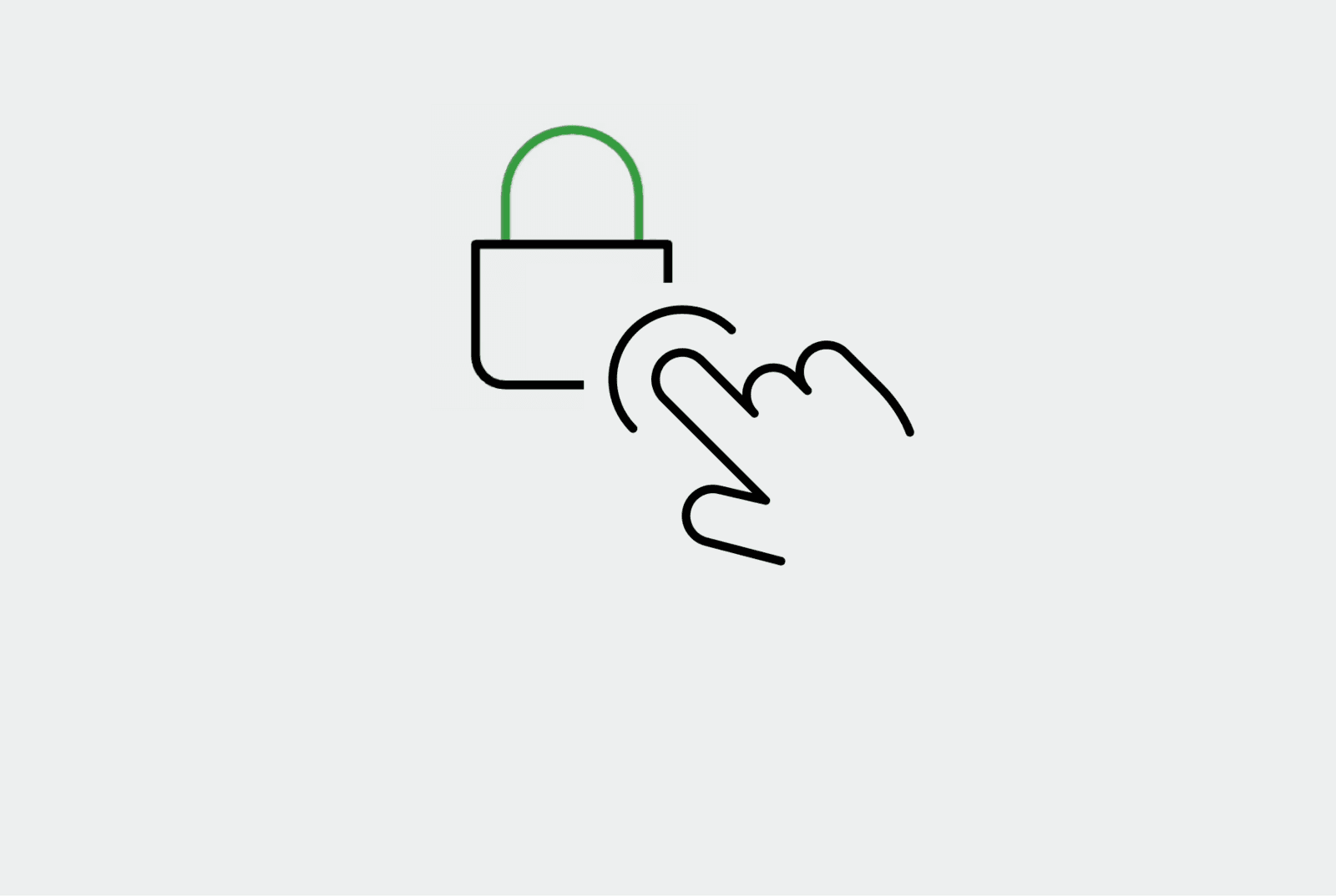 Icons, von einer Hand und einem Schloss, das Sicherheit symbolisieren soll.